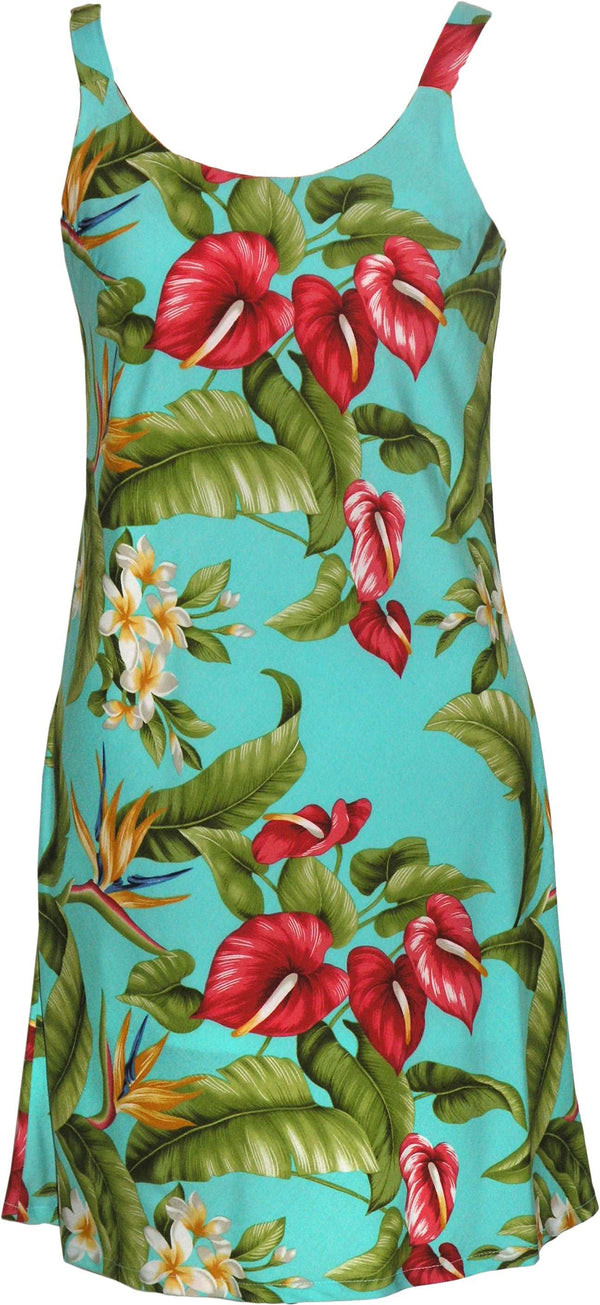 Anthurium Plumeria Women's Bias Cut Slimming Hawaiian Dress